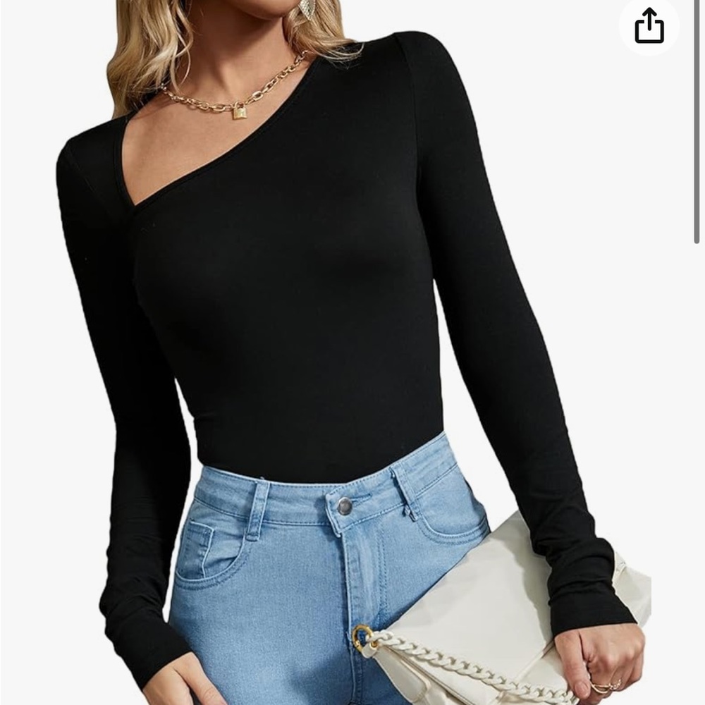 Asymmetrical black bodysuit